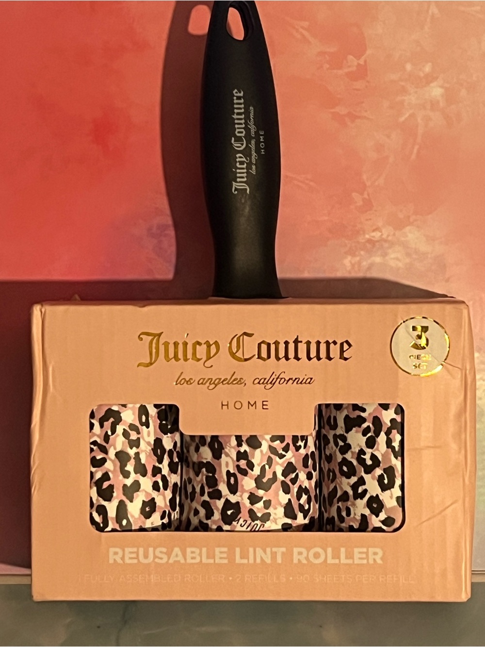 Juicy Couture Pink Leopard Reusable Lint Roller Set